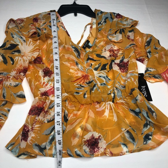 Hype Yellow Floral Semi Sheer Tie Back Blouse - Picture 7 of 8
